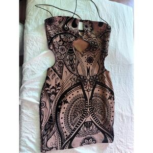 Cutout Paisley Print Mini Dress Spaghetti Strap Bodycon